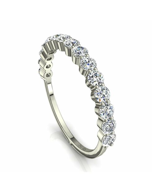 Half alliance 15 diamanti sintetici rotondi Daniela da 0,75 carati in oro bianco