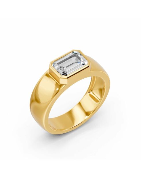 2,50 karaat Bellagio Emerald Cut synthetische diamanten zegelring geelgoud