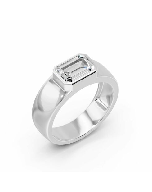 2,50 karaat Bellagio Emerald Cut synthetische diamanten zegelring witgoud