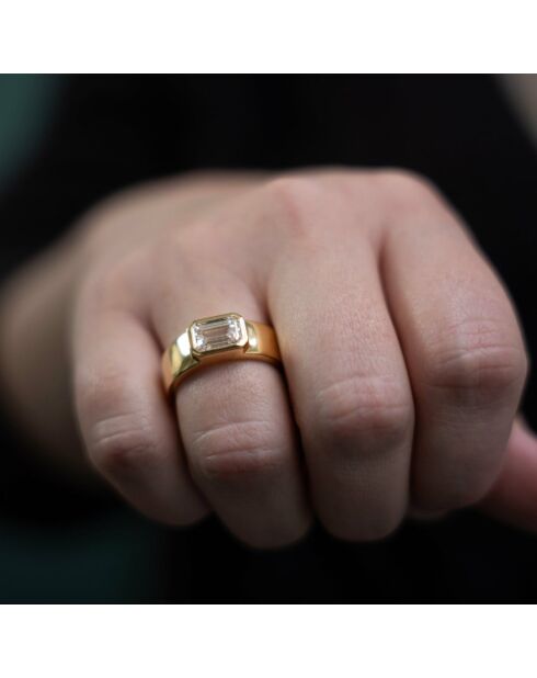 2,50 karaat Bellagio Emerald Cut synthetische diamanten zegelring witgoud