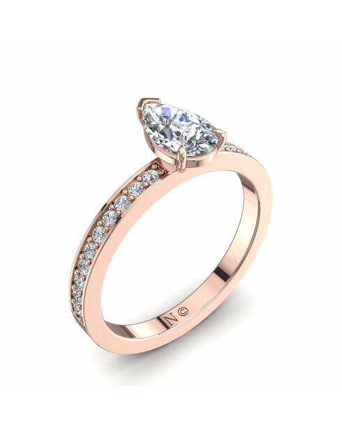 Solitaire natuurlijke peerdiamant en ronde natuurlijke diamanten 0,65 karaat Noémie roségoud