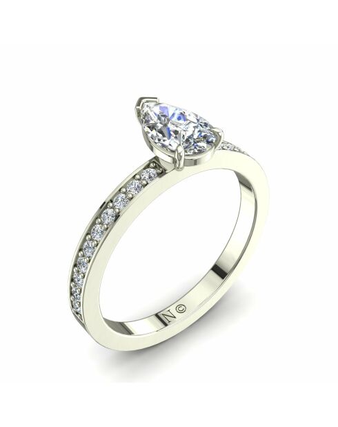 Solitaire natuurlijke peerdiamant en ronde natuurlijke diamanten 0,65 karaat Noémie White Gold