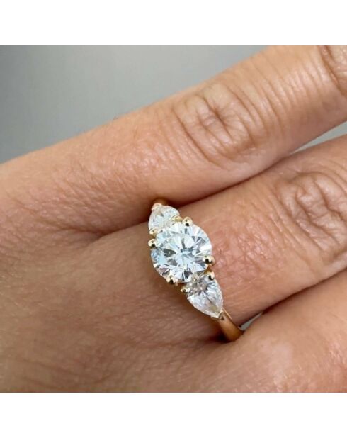 Anello con diamante sintetico da 1,00 carati con 2 pere in oro rosa