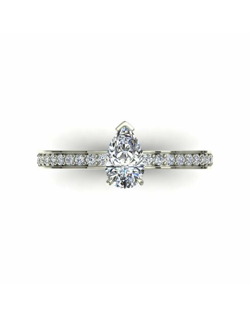 Solitaire natuurlijke peerdiamant en ronde natuurlijke diamanten 0,65 karaat Noémie White Gold