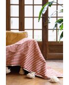 Berberdecke mit Pompons und roten Streifen - 300x200cm