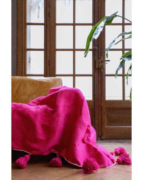 Berberdecke mit pinkfarbenen Quasten - 300x200cm