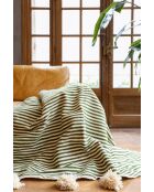 Tela escocesa bereber con borlas blancas y rayas caqui - 300x200 cm