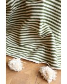 Tela escocesa bereber con borlas blancas y rayas caqui - 300x200 cm