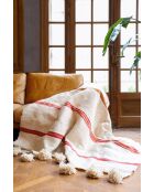 Berberdecke mit weißen Quasten und rosafarbenen Streifen - 300x200cm