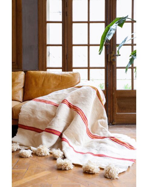 Berberdecke mit weißen Quasten und rosafarbenen Streifen - 300x200cm