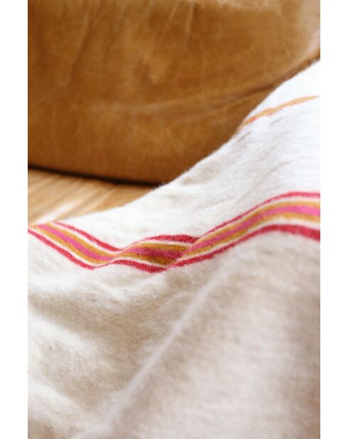 Berberdecke mit weißen Quasten und rosafarbenen Streifen - 300x200cm