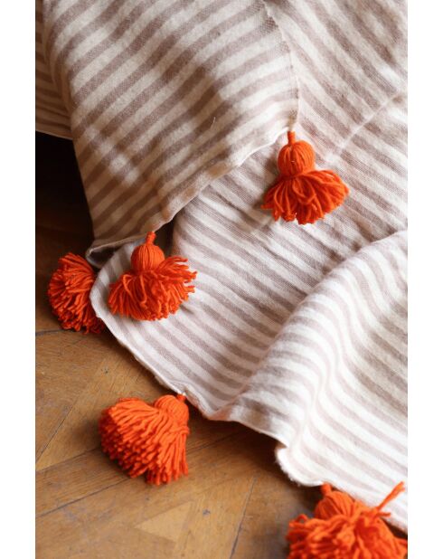 Berberdecke mit Quasten und taupefarbenen Streifen - 300x200cm