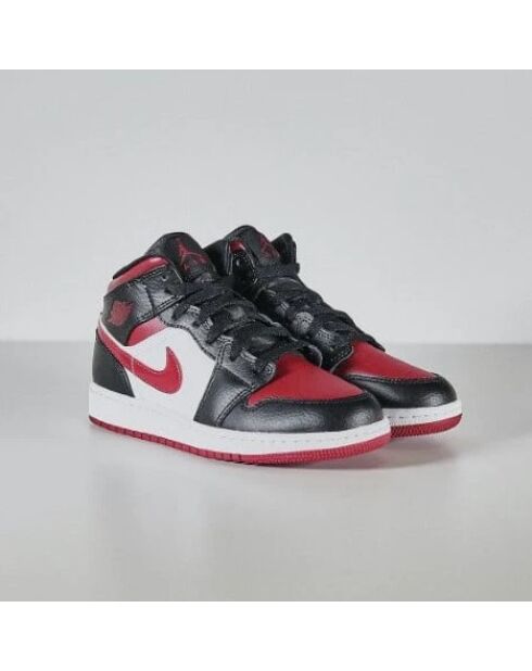 Air Jordan 1 Mid zwart/rode bordeauxrode en witte sneakers