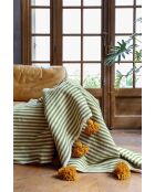 Berberdecke mit senffarbenen Quasten und khakifarbenen Streifen - 300x200cm