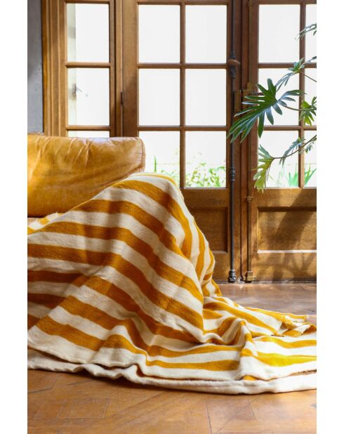 Berberdecke mit Senfstreifen - 300x200cm