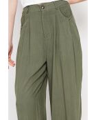 Danielle khakifarbene Hose aus Leinenmischgewebe mit weitem Beinschnitt