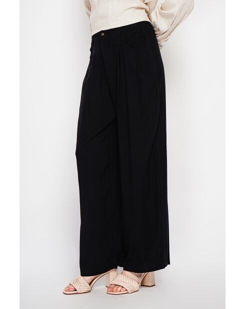 Danielle zwarte broek met wijde pijpen en linnenmix