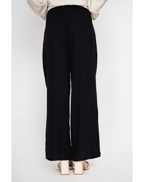 Danielle zwarte broek met wijde pijpen en linnenmix