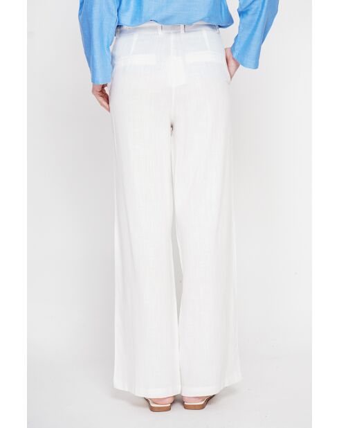 Pantalon coupe large en lin mélangé Yvette blanc