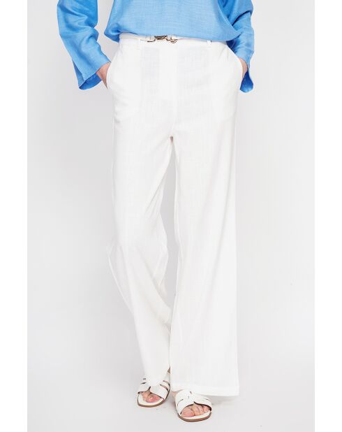 Pantalon coupe large en lin mélangé Yvette blanc