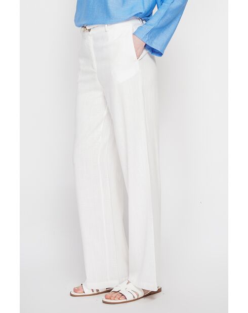 Pantalon coupe large en lin mélangé Yvette blanc