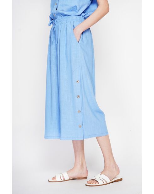 Pantalon coupe jupe en lin mélangé Jeannine azur