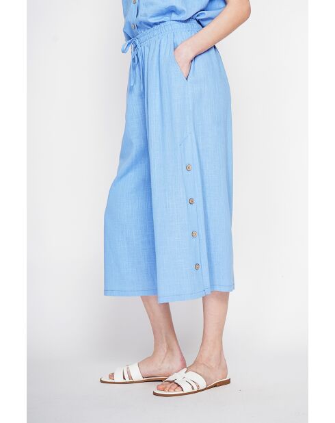 Pantalon coupe jupe en lin mélangé Jeannine azur