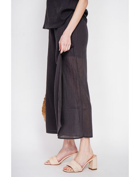 Stéphanie schwarze Leinenhose mit hoher Taille