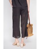 Stéphanie schwarze Leinenhose mit hoher Taille