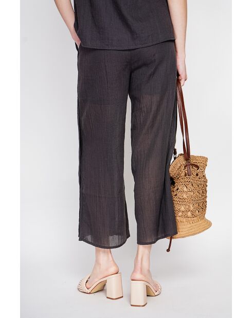 Stéphanie schwarze Leinenhose mit hoher Taille