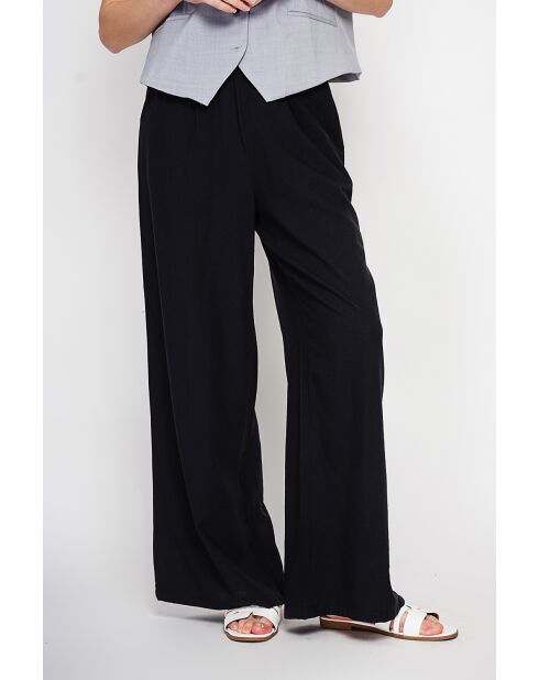 Pantalon large taille haute en lin mélangé Raymonde noir