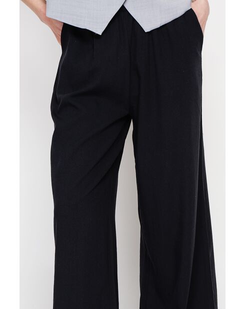 Pantalon large taille haute en lin mélangé Raymonde noir