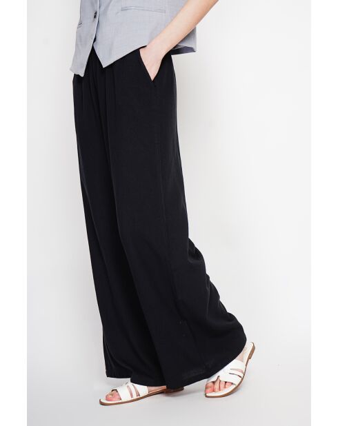 Pantalon large taille haute en lin mélangé Raymonde noir