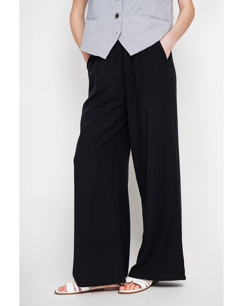 Pantalon large taille haute en lin mélangé Raymonde noir