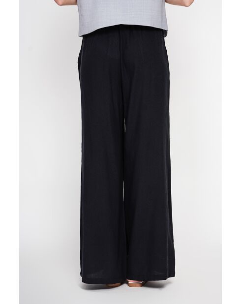Pantalon large taille haute en lin mélangé Raymonde noir