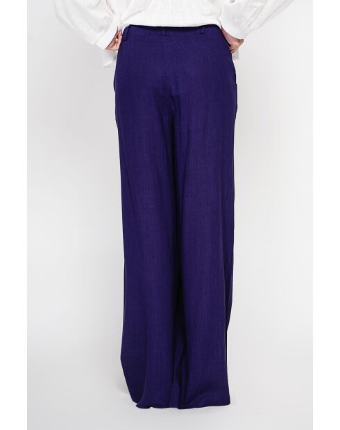 Michèle Marine Leinenhose mit weitem Beinschnitt und elastischem Bund