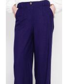 Michèle Marine Leinenhose mit weitem Beinschnitt und elastischem Bund