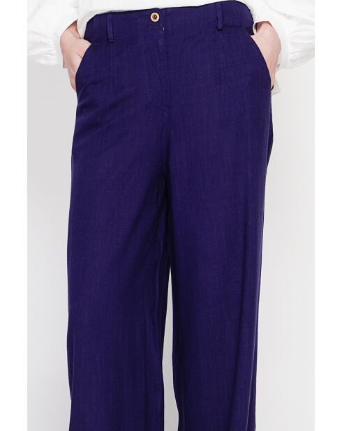 Michèle Marine Leinenhose mit weitem Beinschnitt und elastischem Bund