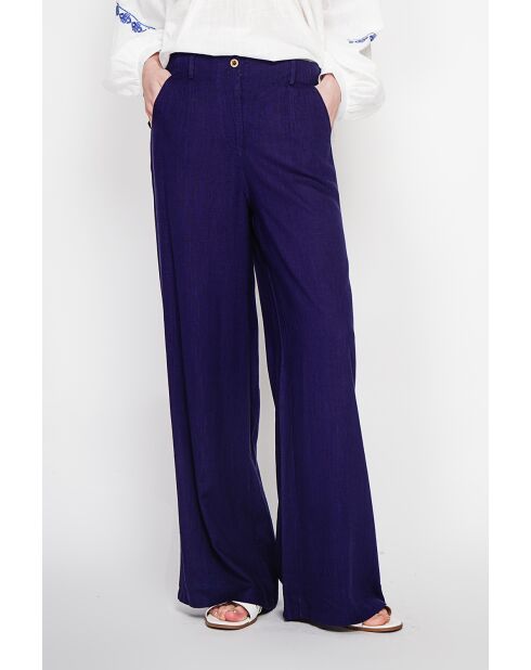 Michèle Marine Leinenhose mit weitem Beinschnitt und elastischem Bund