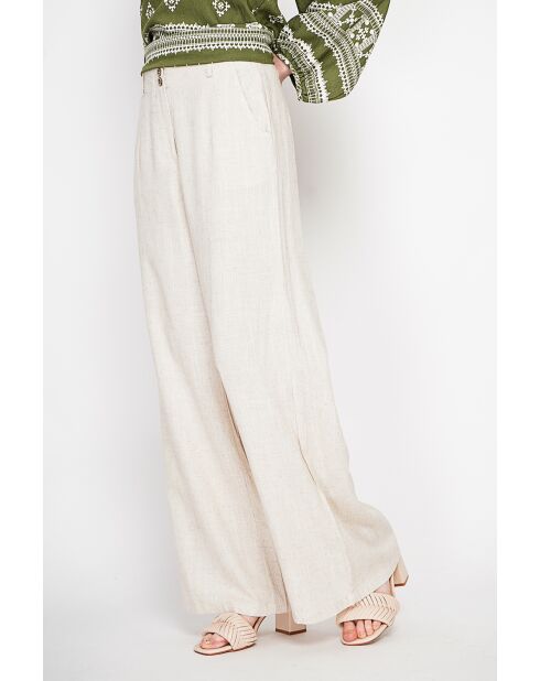 Michèle beigefarbene, locker sitzende Leinenhose mit elastischem Bund