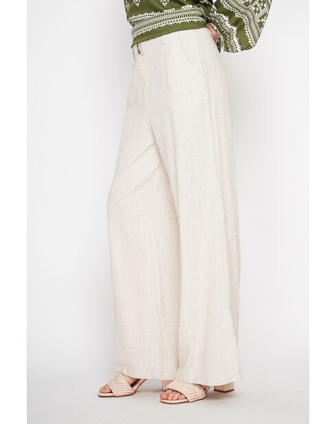 Michèle beigefarbene, locker sitzende Leinenhose mit elastischem Bund