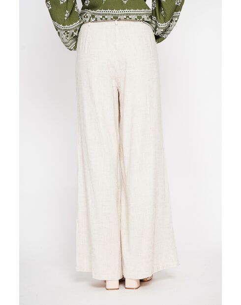 Michèle beigefarbene, locker sitzende Leinenhose mit elastischem Bund
