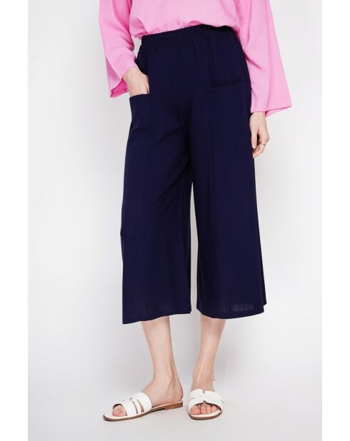Thérèse Marine Hose aus Leinenmischung mit hoher Taille und weitem Bein