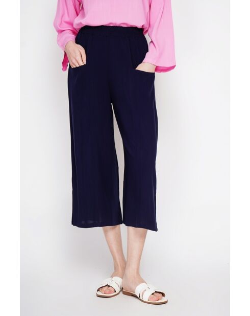 Thérèse Marine Hose aus Leinenmischung mit hoher Taille und weitem Bein