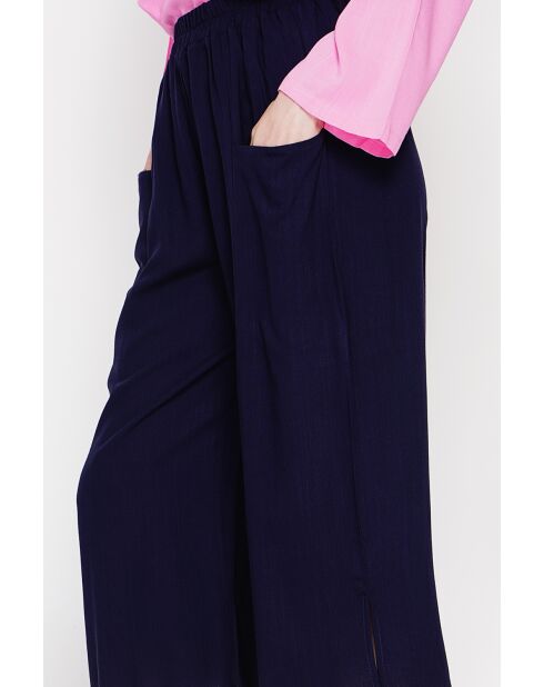 Thérèse Marine Hose aus Leinenmischung mit hoher Taille und weitem Bein