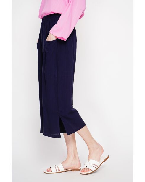 Thérèse Marine Hose aus Leinenmischung mit hoher Taille und weitem Bein