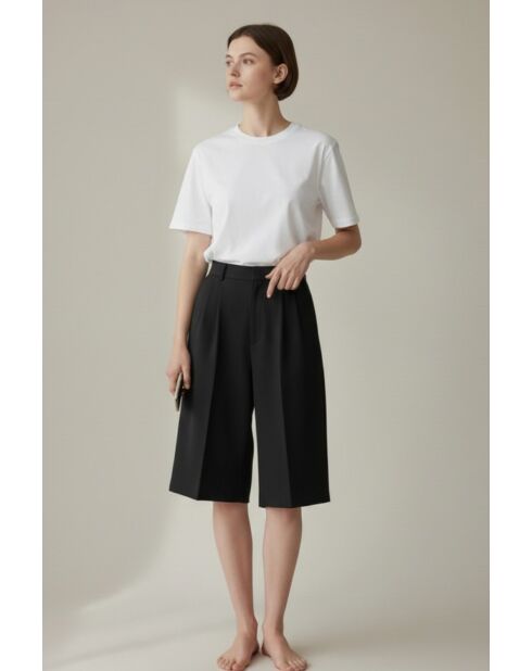 Pantaloncini Rosette neri a vita alta in misto lino