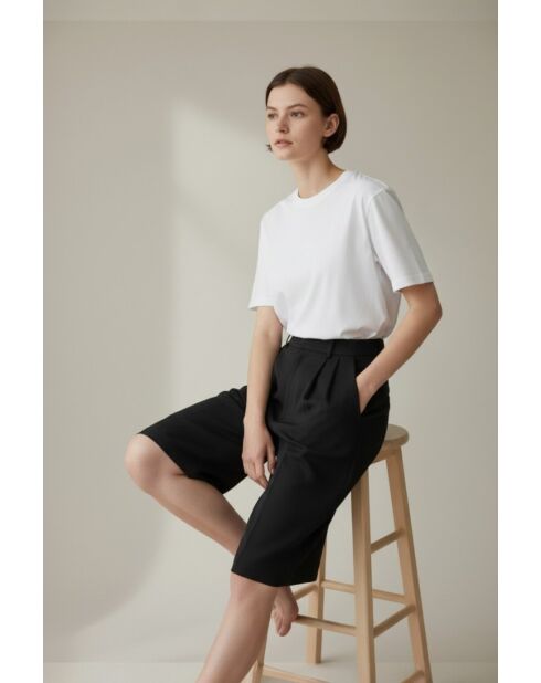 Pantaloncini Rosette neri a vita alta in misto lino