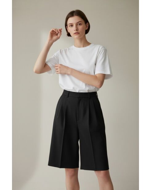 Pantaloncini Rosette neri a vita alta in misto lino