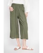 Thérèse khakifarbene Hose aus Leinenmischung mit hoher Taille und weitem Beinschnitt